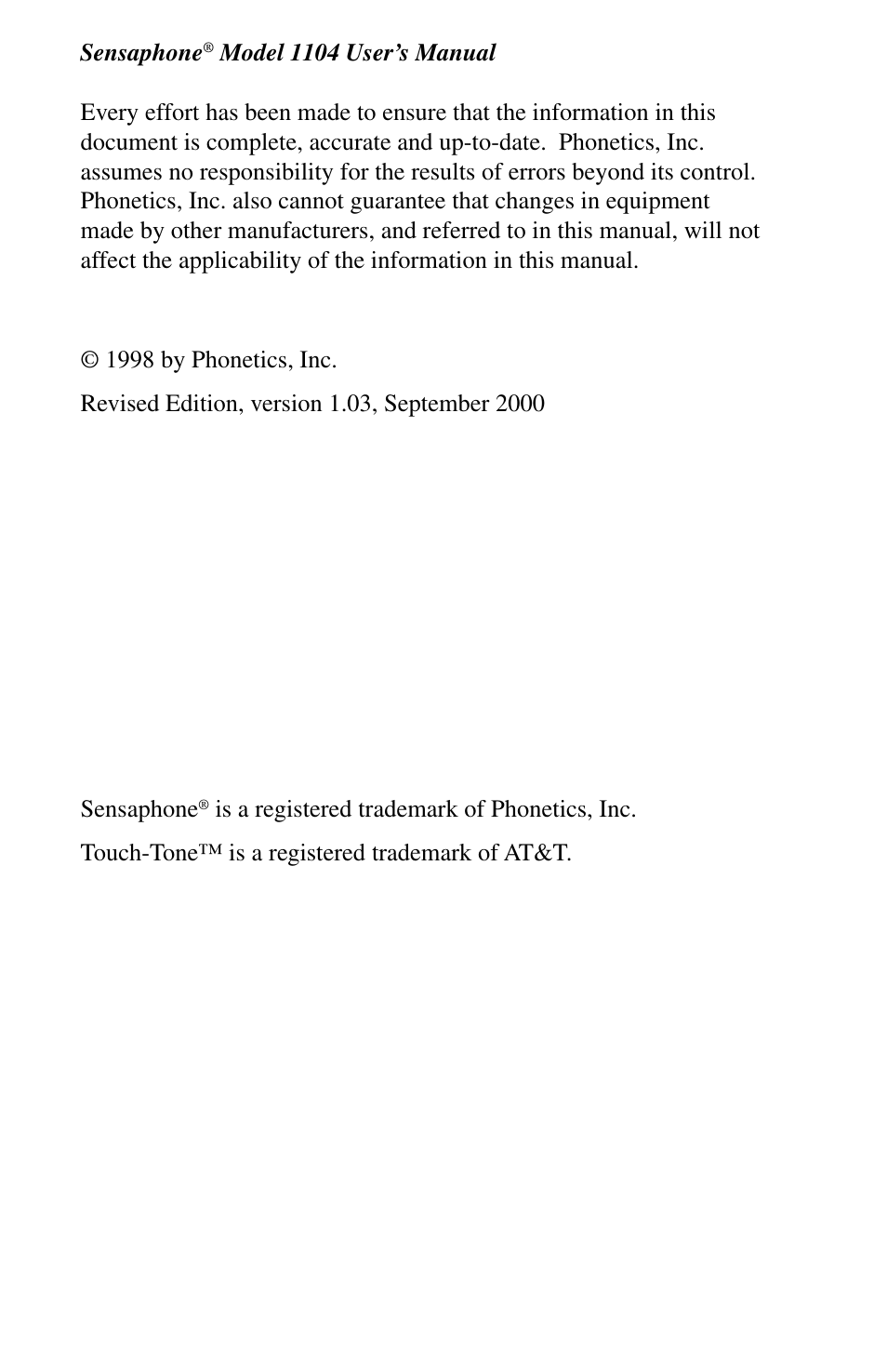 Phonetics 1104 User Manual | Page 2 / 110