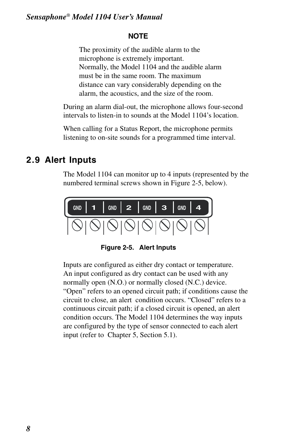 9 alert inputs, Sensaphone | Phonetics 1104 User Manual | Page 20 / 110