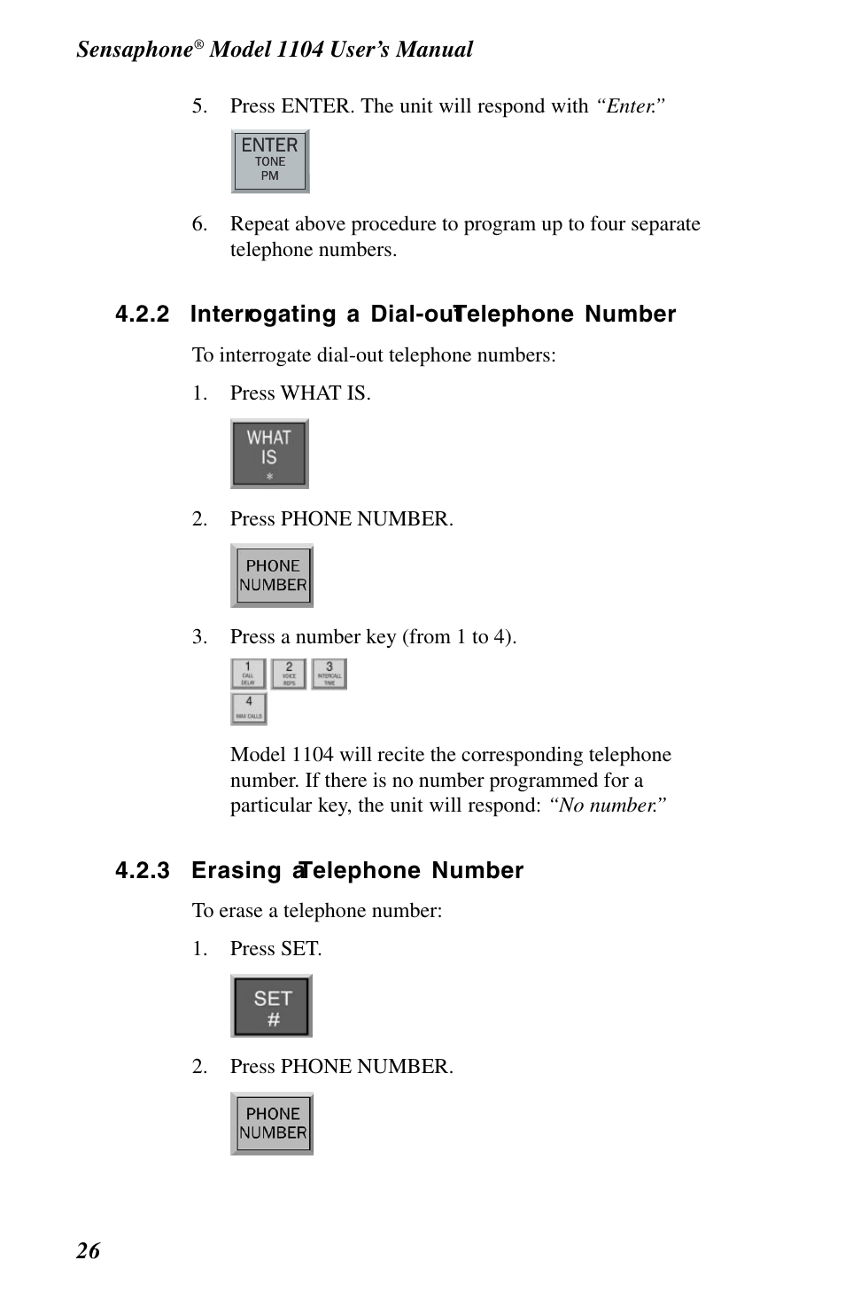 2 interrogating a dial-out telephone number, 3 erasing a telephone number | Phonetics 1104 User Manual | Page 38 / 110