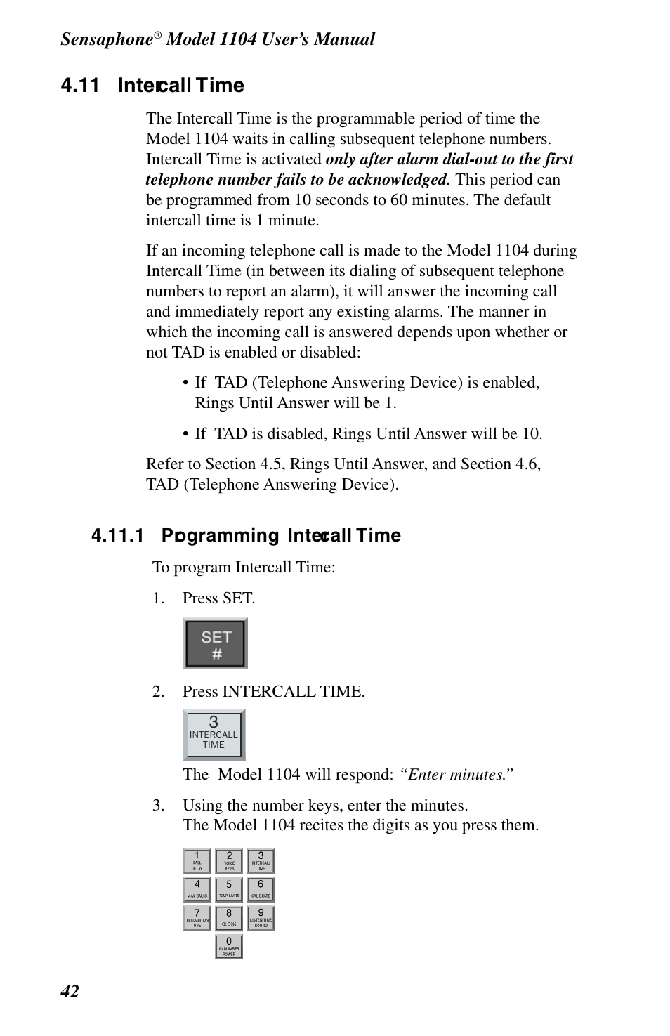 11 intercall time, 1 programming intercall time | Phonetics 1104 User Manual | Page 54 / 110
