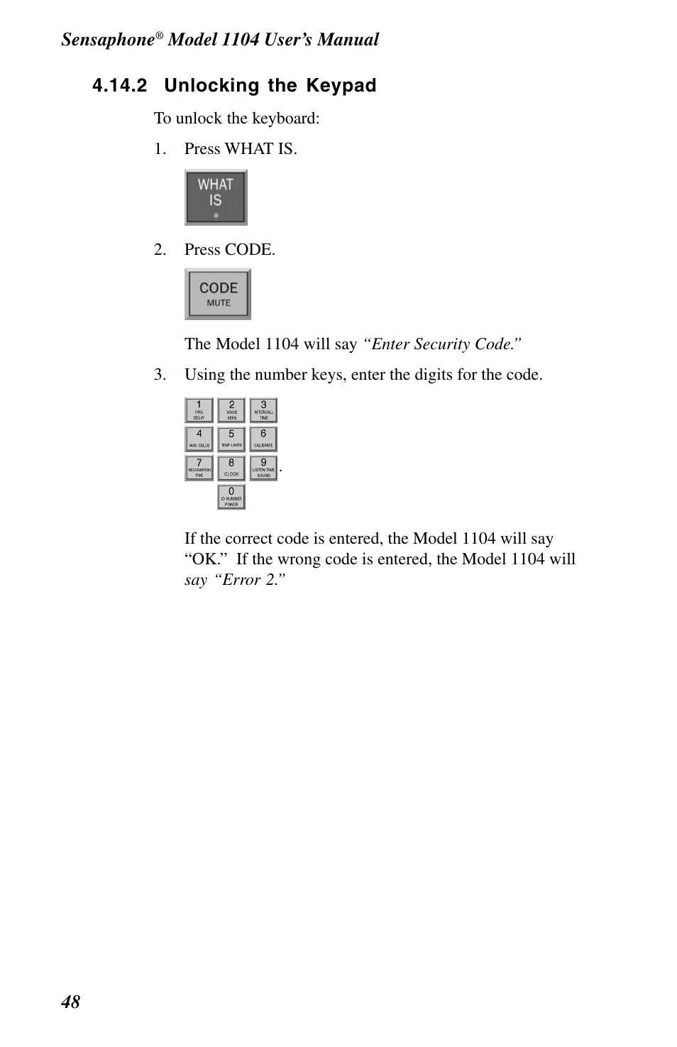 2 unlocking the keypad | Phonetics 1104 User Manual | Page 60 / 110