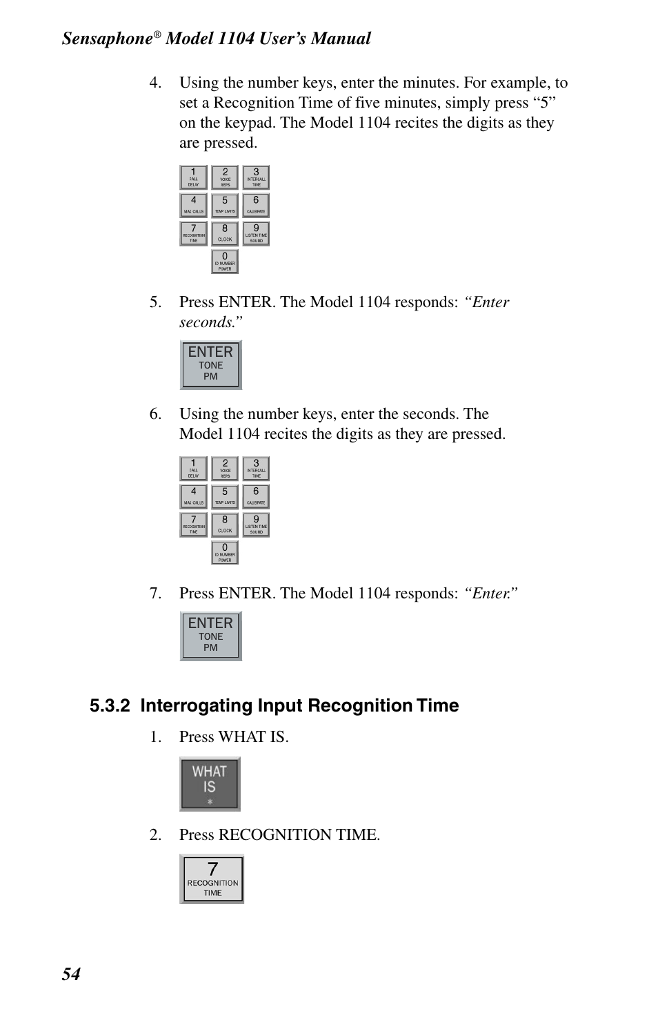 2 interrogating input recognition time, Sensaphone | Phonetics 1104 User Manual | Page 66 / 110