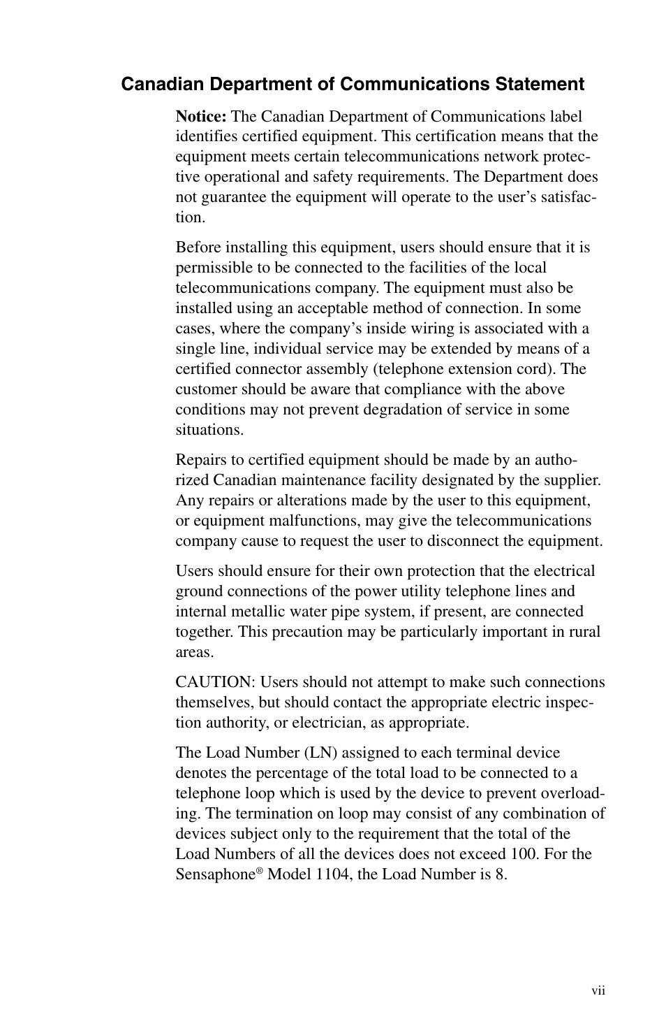 Canadian department of communications statement | Phonetics 1104 User Manual | Page 7 / 110