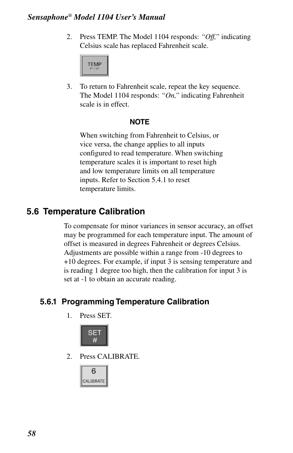 6 temperature calibration, 1 programming temperature calibration | Phonetics 1104 User Manual | Page 70 / 110