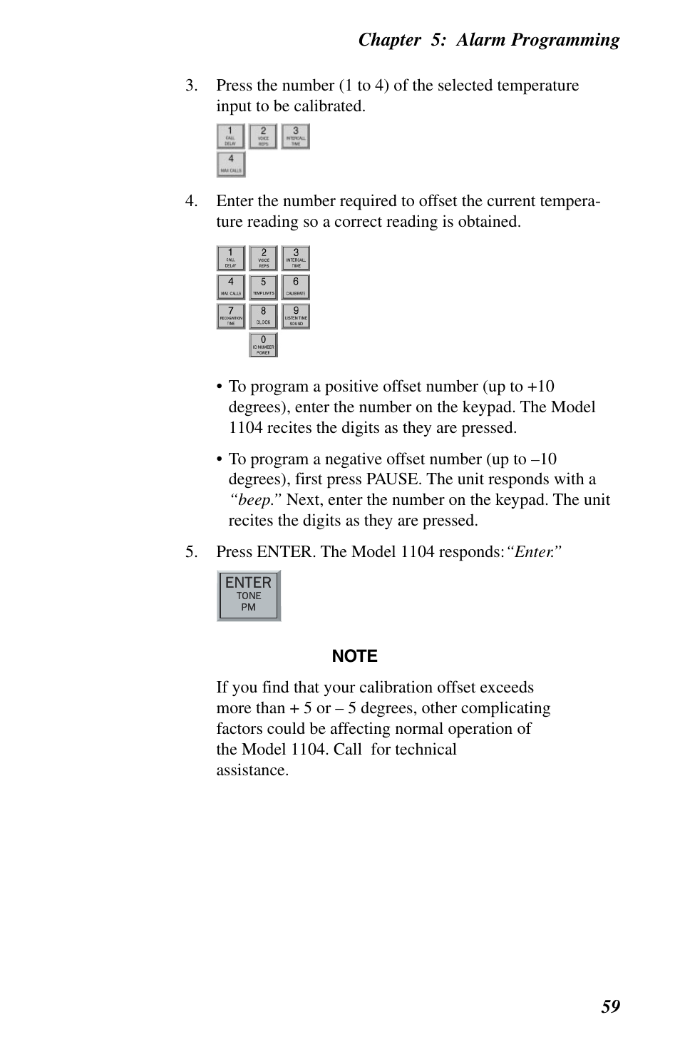 2 interrogating temperature calibration, Chapter 5: alarm programming 59 | Phonetics 1104 User Manual | Page 71 / 110