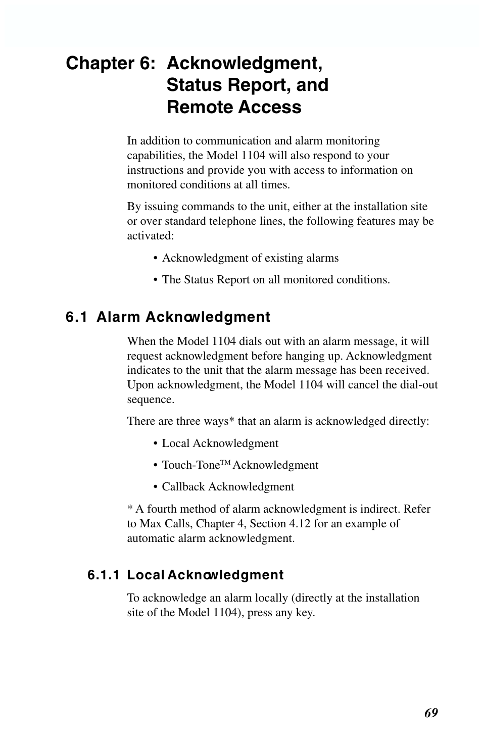 1 alarm acknowledgment, 1 local acknowledgment | Phonetics 1104 User Manual | Page 81 / 110