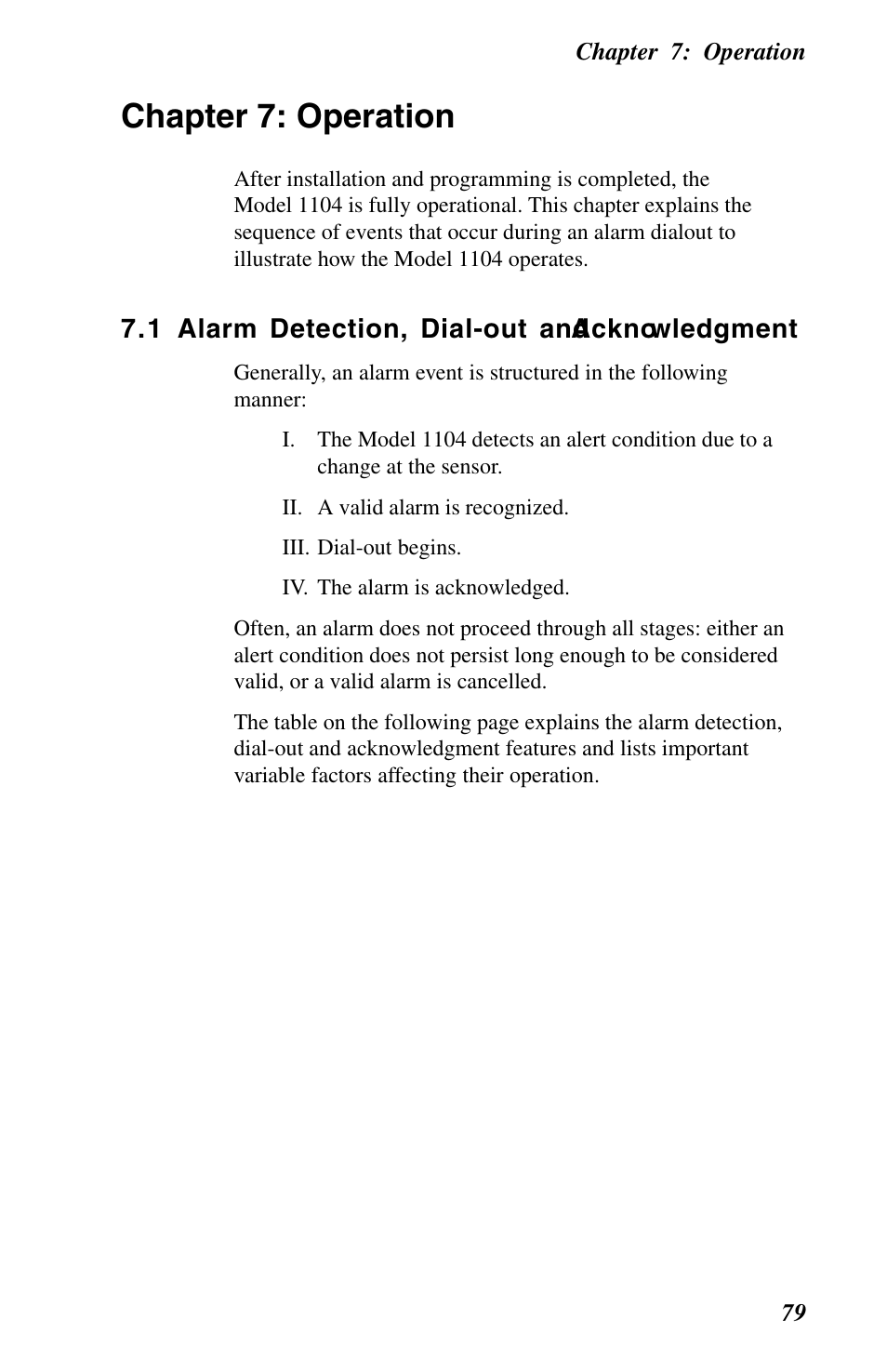 Chapter 7: operation, 1 alarm detection, dial-out and acknowledgment | Phonetics 1104 User Manual | Page 91 / 110