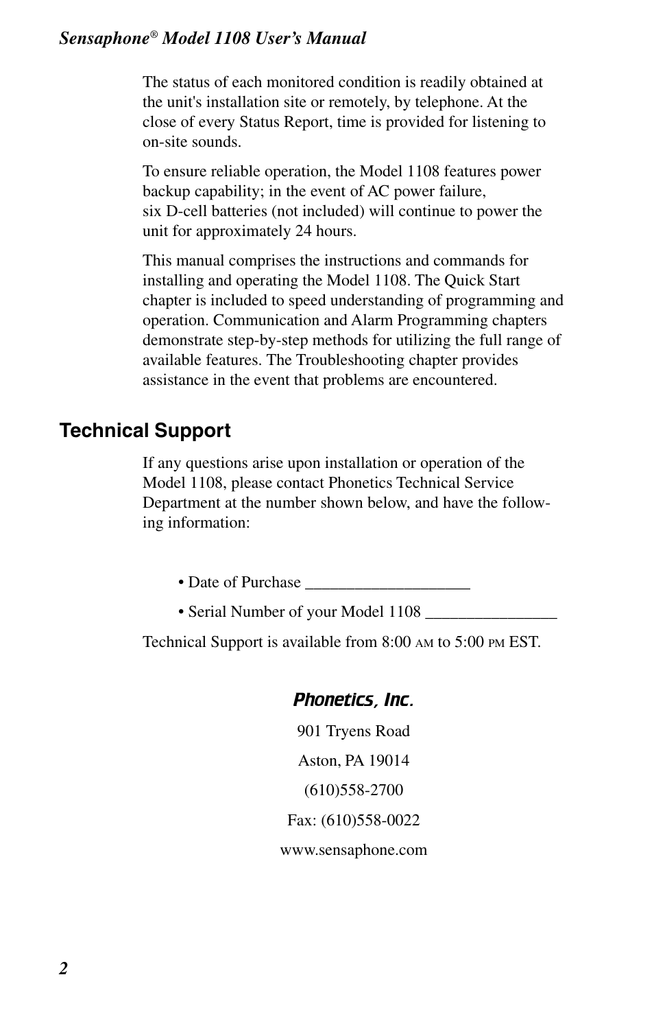 Technical support | Phonetics 1108 User Manual | Page 14 / 110