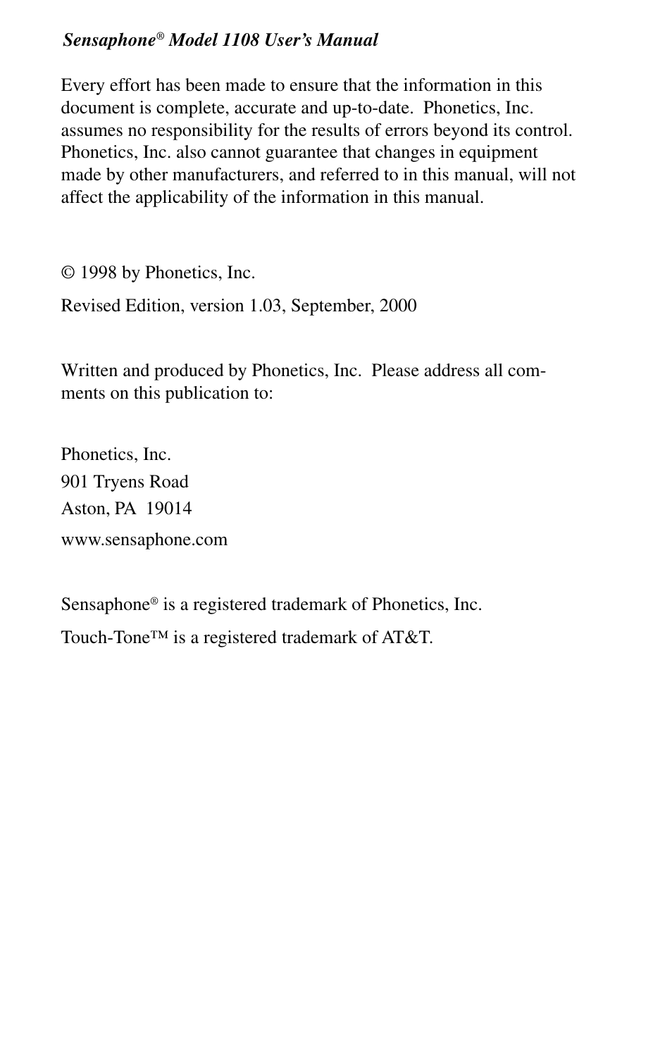 Phonetics 1108 User Manual | Page 2 / 110