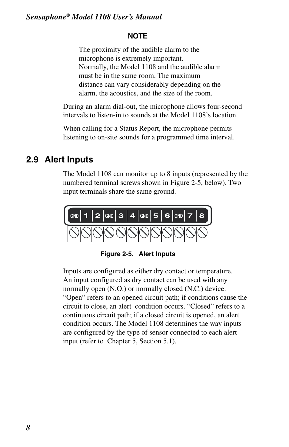 Alert inputs, 9 alert inputs, Sensaphone | Phonetics 1108 User Manual | Page 20 / 110