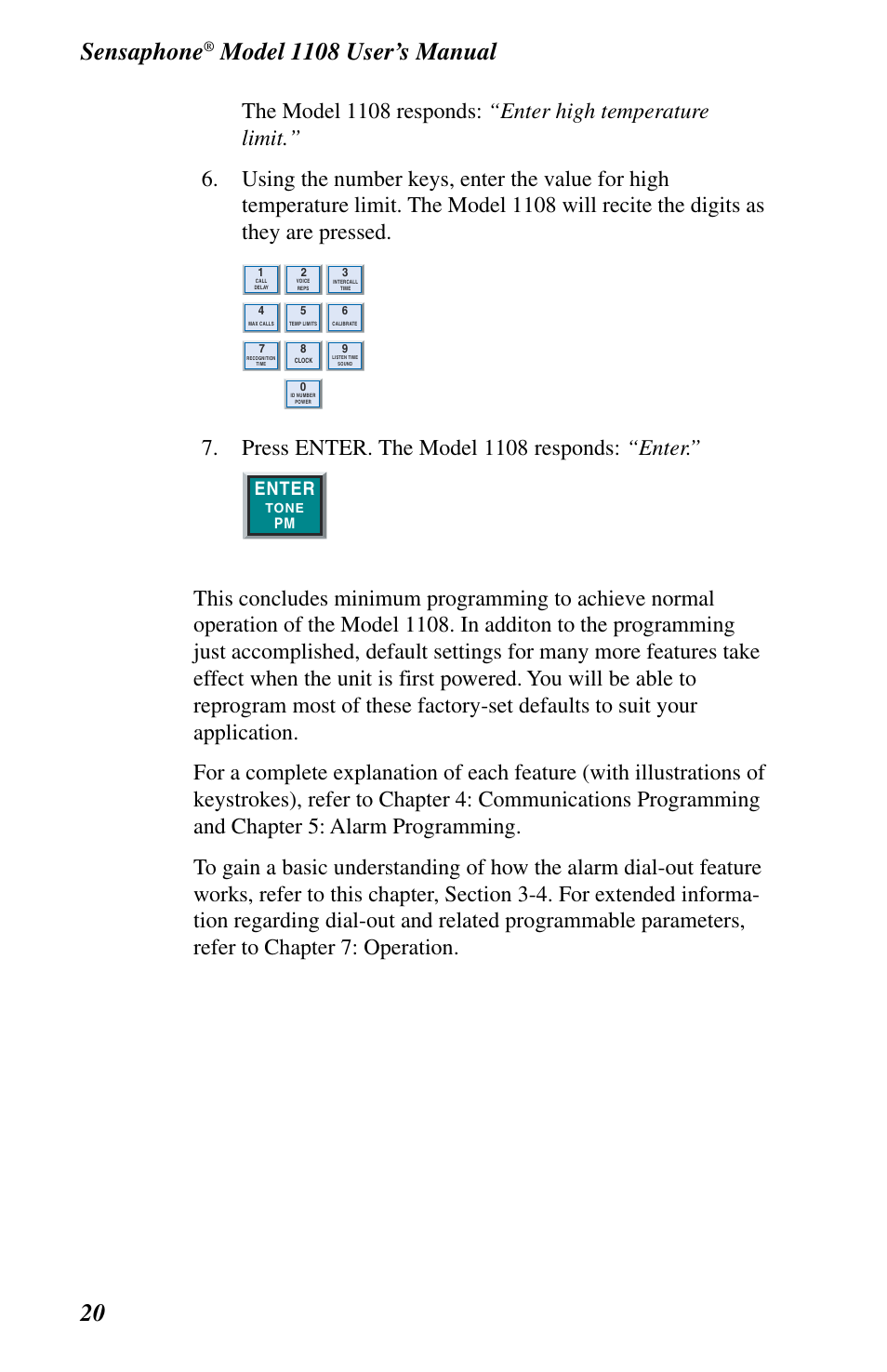 Sensaphone, Press enter. the model 1108 responds: “enter, Enter | Phonetics 1108 User Manual | Page 32 / 110