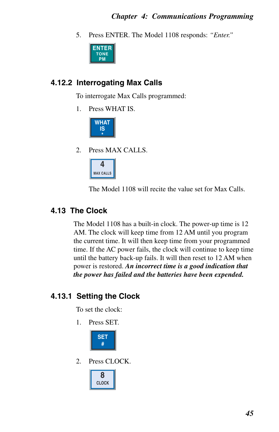 Clock & current time | Phonetics 1108 User Manual | Page 57 / 110