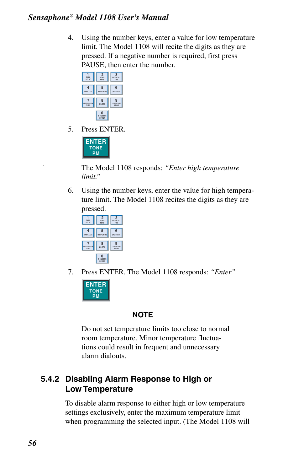 Sensaphone, Press enter, Press enter. the model 1108 responds: “enter | Enter | Phonetics 1108 User Manual | Page 68 / 110