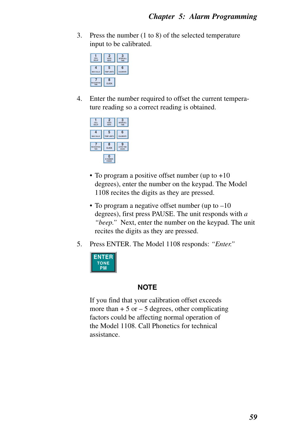 Chapter 5: alarm programming 59, Enter | Phonetics 1108 User Manual | Page 71 / 110