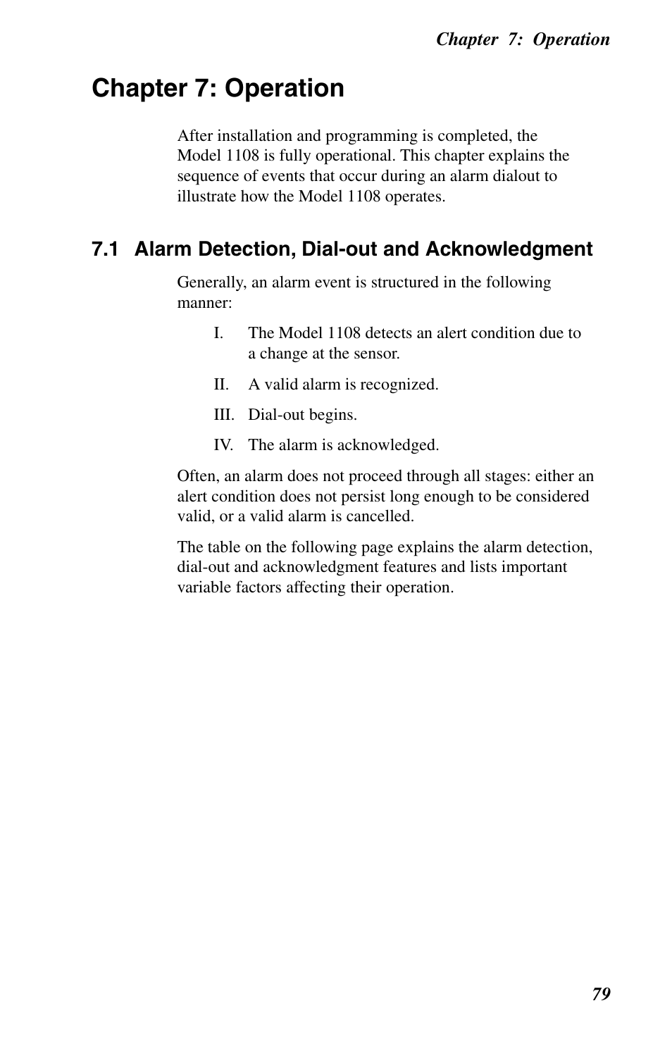 Chapter 7: operation, Alarm detection, dial-out, acknowledgment | Phonetics 1108 User Manual | Page 91 / 110