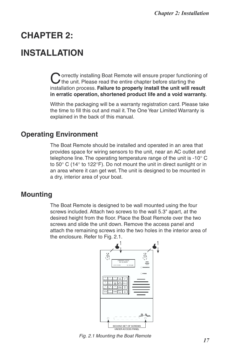 Chapter 2: installation, Operating environment, Mounting | Phonetics Boat Remote User Manual | Page 17 / 90