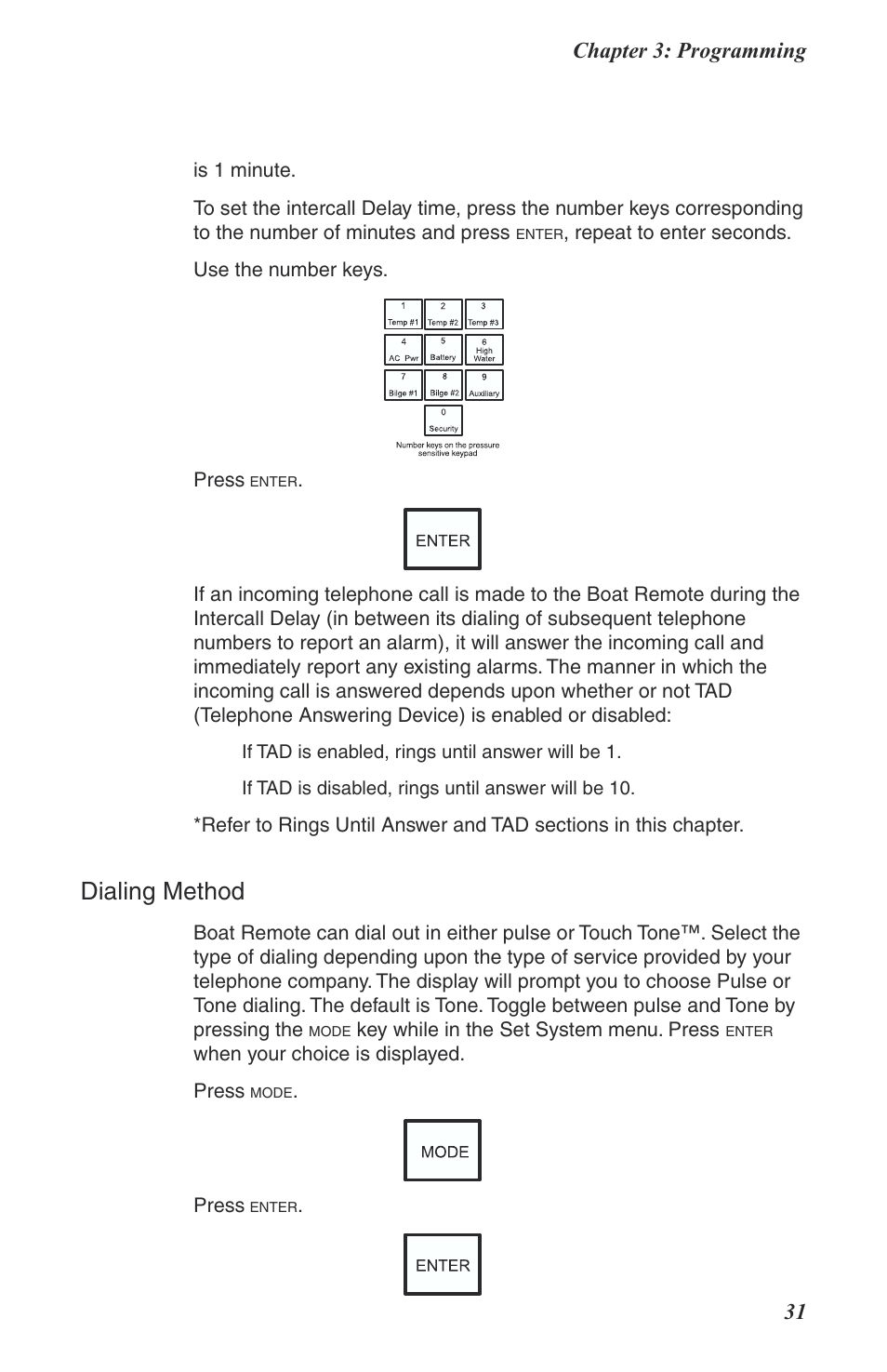 Dialing method, Chapter 3: programming 31 | Phonetics Boat Remote User Manual | Page 31 / 90