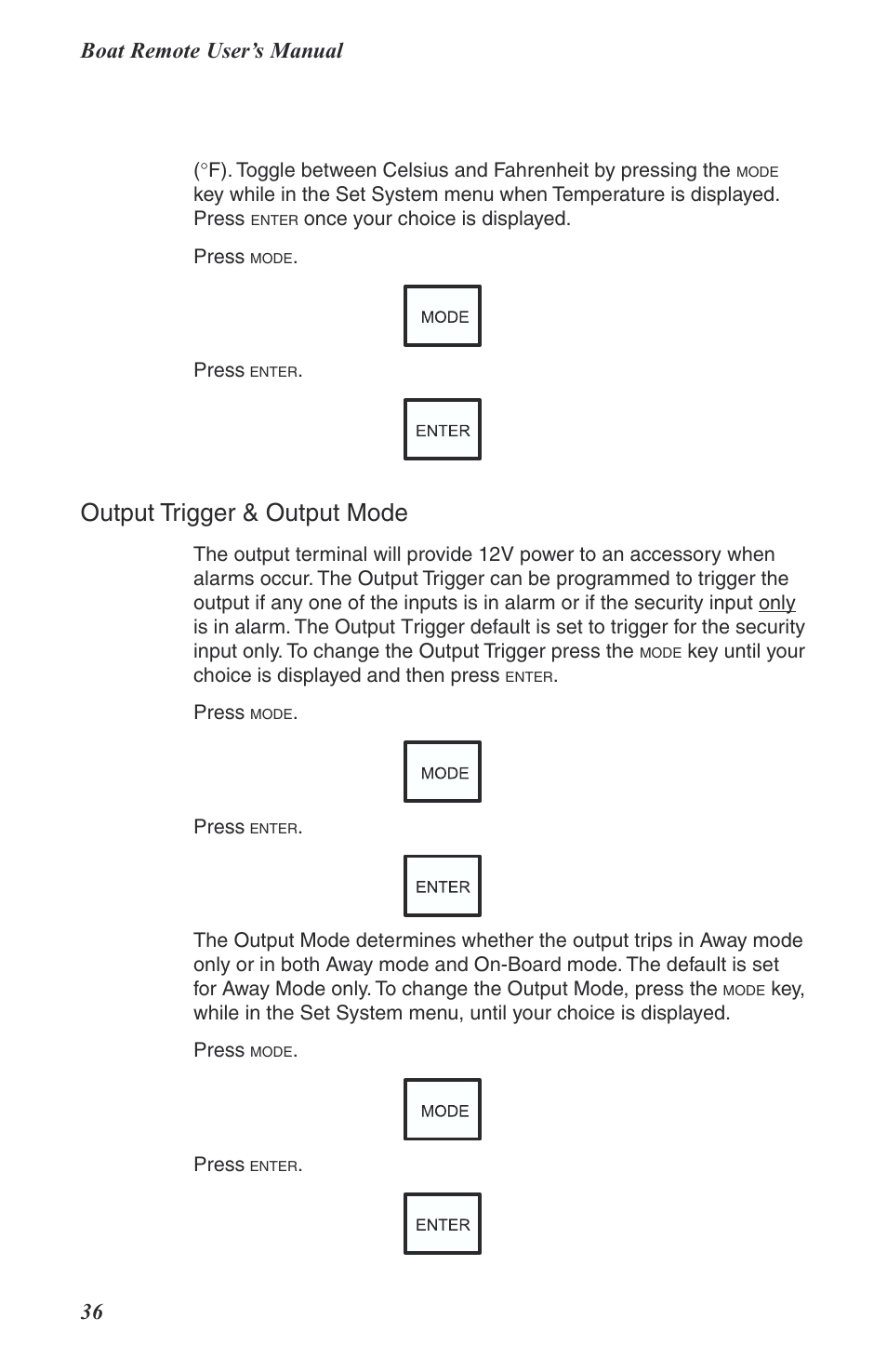 Output trigger & output mode, Boat remote user’s manual 36 | Phonetics Boat Remote User Manual | Page 36 / 90