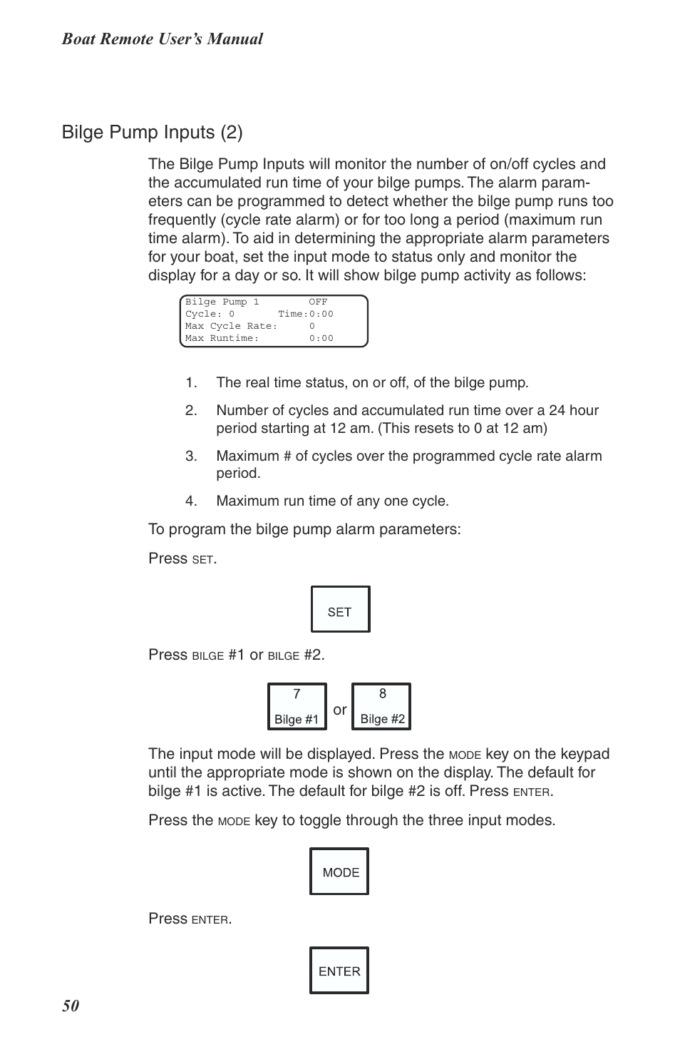 Bilge pump inputs (2), Boat remote user’s manual 50 | Phonetics Boat Remote User Manual | Page 50 / 90