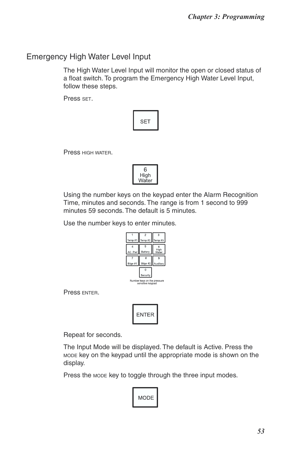 Emergency high water level input, Chapter 3: programming 53 | Phonetics Boat Remote User Manual | Page 53 / 90