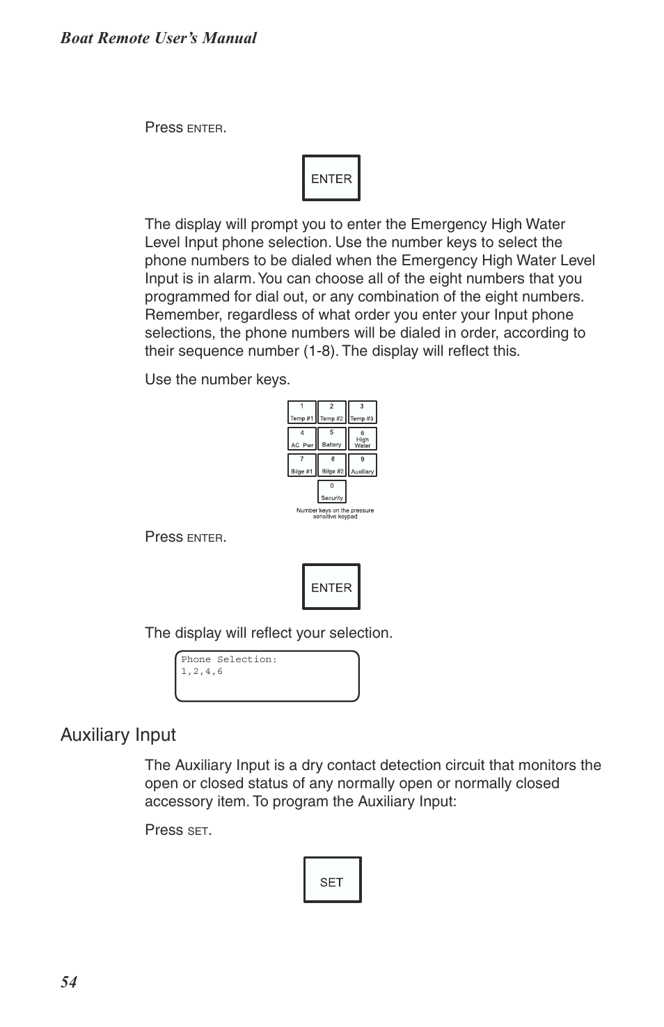 Auxiliary input, Boat remote user’s manual 54 | Phonetics Boat Remote User Manual | Page 54 / 90