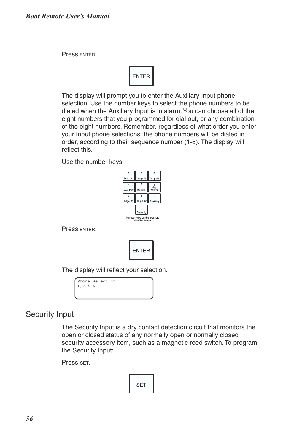 Security input, Boat remote user’s manual 56 | Phonetics Boat Remote User Manual | Page 56 / 90