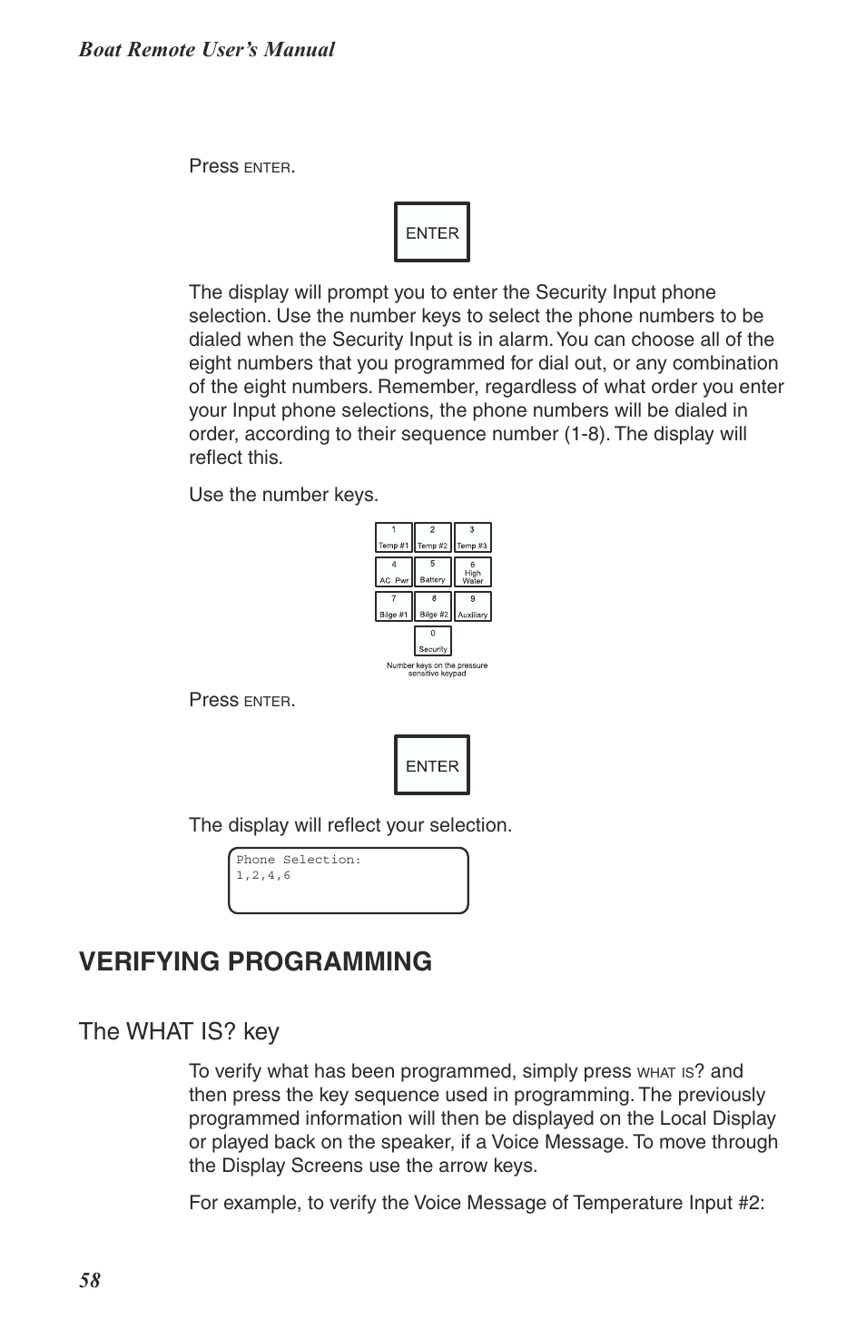 Verifying programming, The what is? key, Boat remote user’s manual 58 | Phonetics Boat Remote User Manual | Page 58 / 90