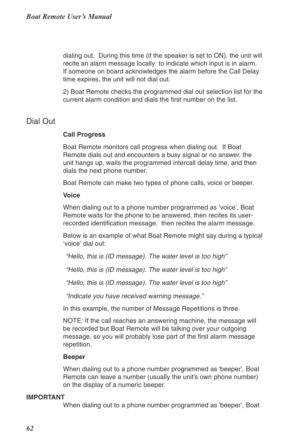 Dial out | Phonetics Boat Remote User Manual | Page 62 / 90