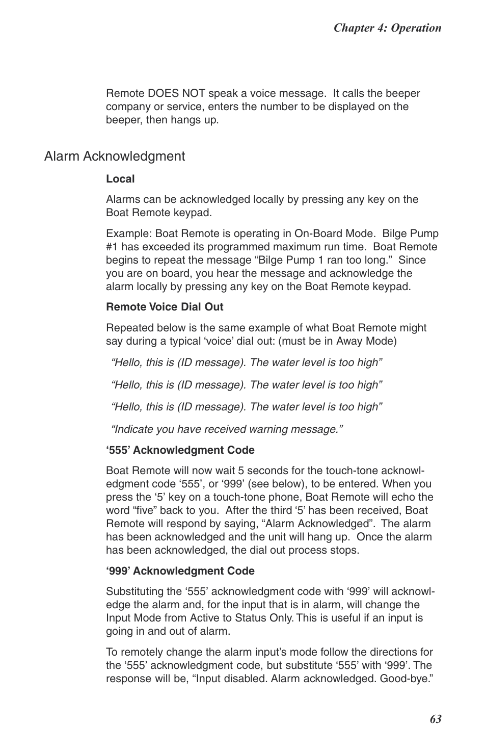 Alarm acknowledgment | Phonetics Boat Remote User Manual | Page 63 / 90
