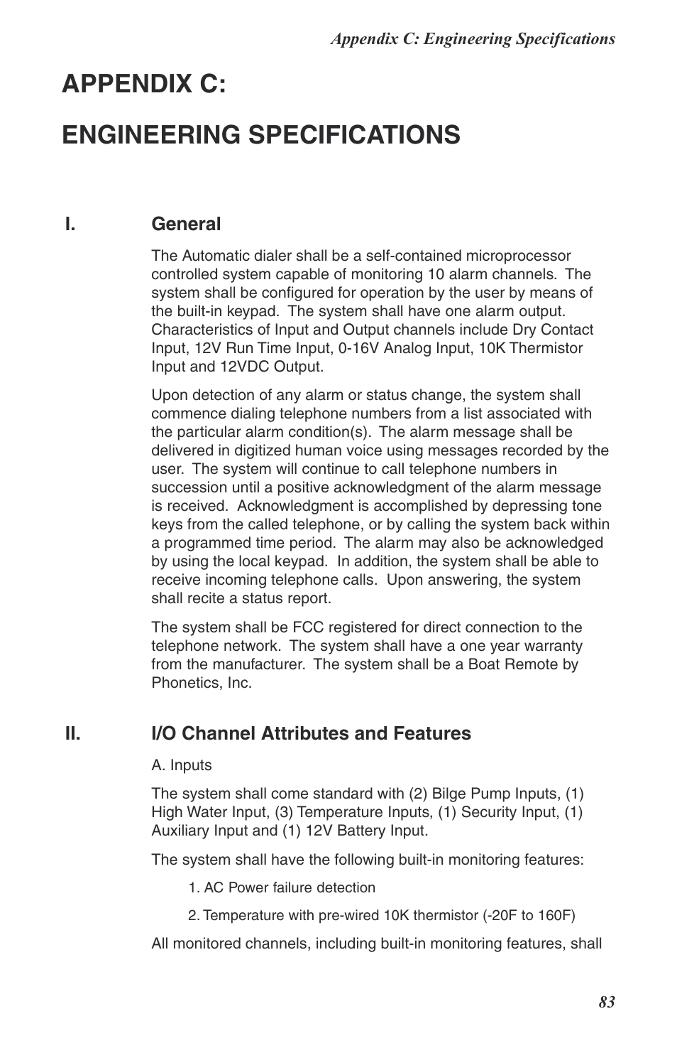 Appendix c: engineering specifications | Phonetics Boat Remote User Manual | Page 83 / 90