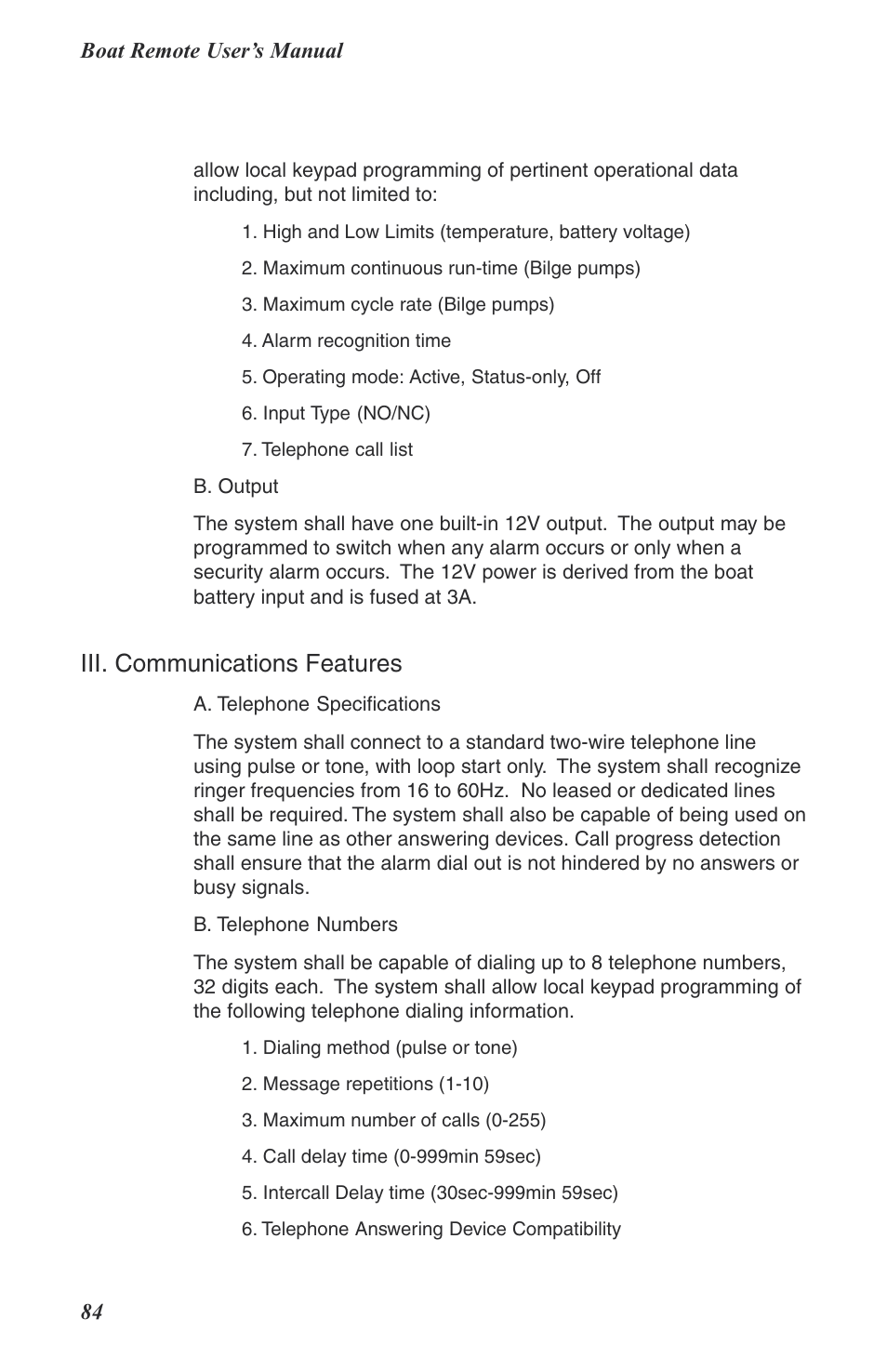 Iii. communications features | Phonetics Boat Remote User Manual | Page 84 / 90