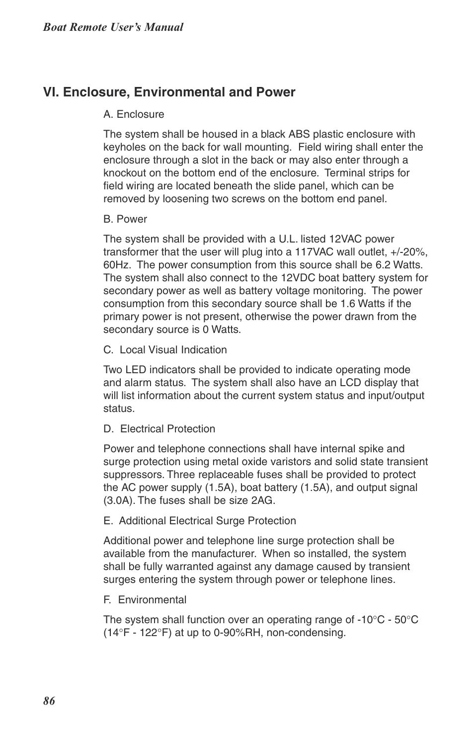 Vi. enclosure, environmental and power | Phonetics Boat Remote User Manual | Page 86 / 90