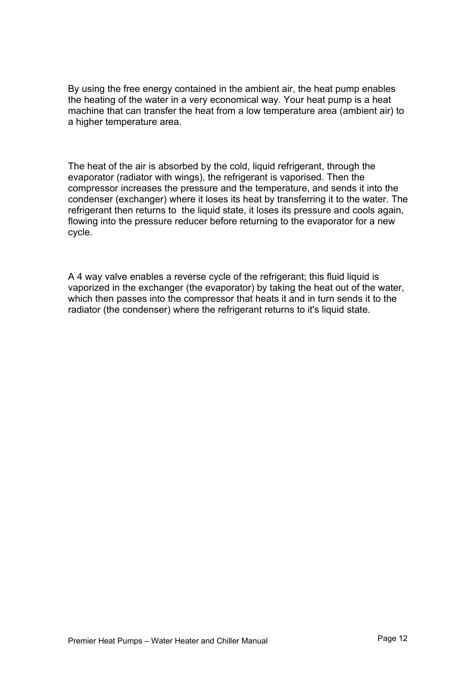 4 how the reversible heat pump operates | Premier PHP HWC-260 User Manual | Page 12 / 21