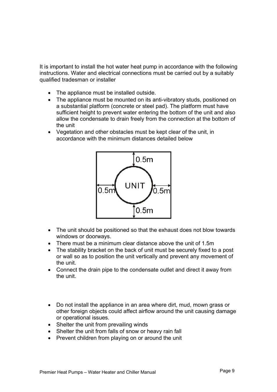 3 - installation, 1 locating the unit, Caution | Premier PHP HWC-260 User Manual | Page 9 / 21