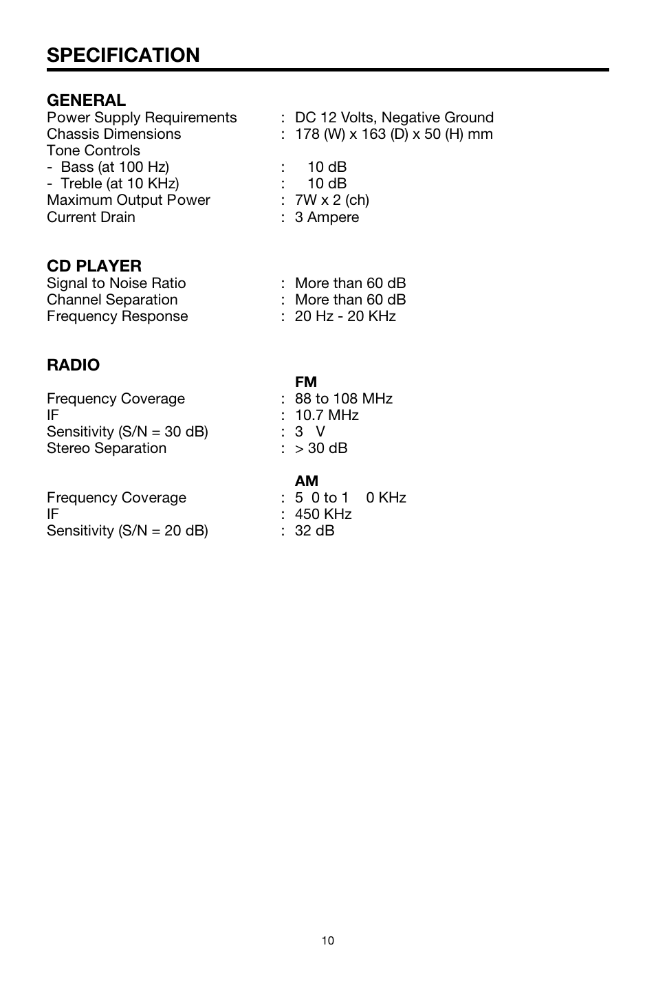 Specification | Pyramid Car Audio CDR40DX User Manual | Page 10 / 12