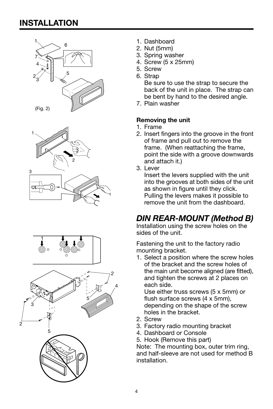 Din rear-mount (method b), Installation | Pyramid Car Audio CDR40DX User Manual | Page 4 / 12