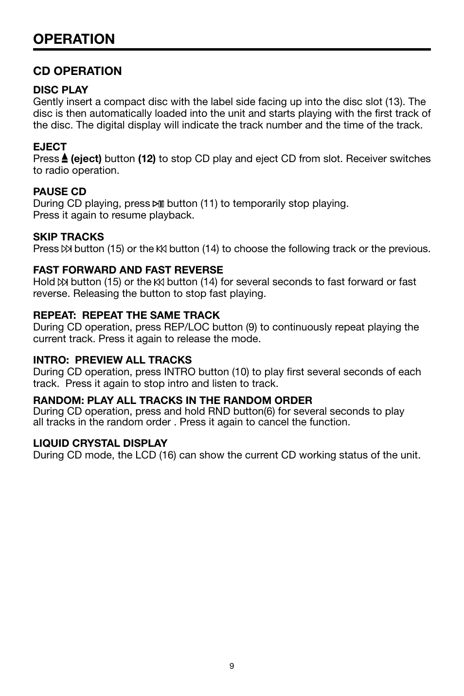 Operation | Pyramid Car Audio CDR40DX User Manual | Page 9 / 12