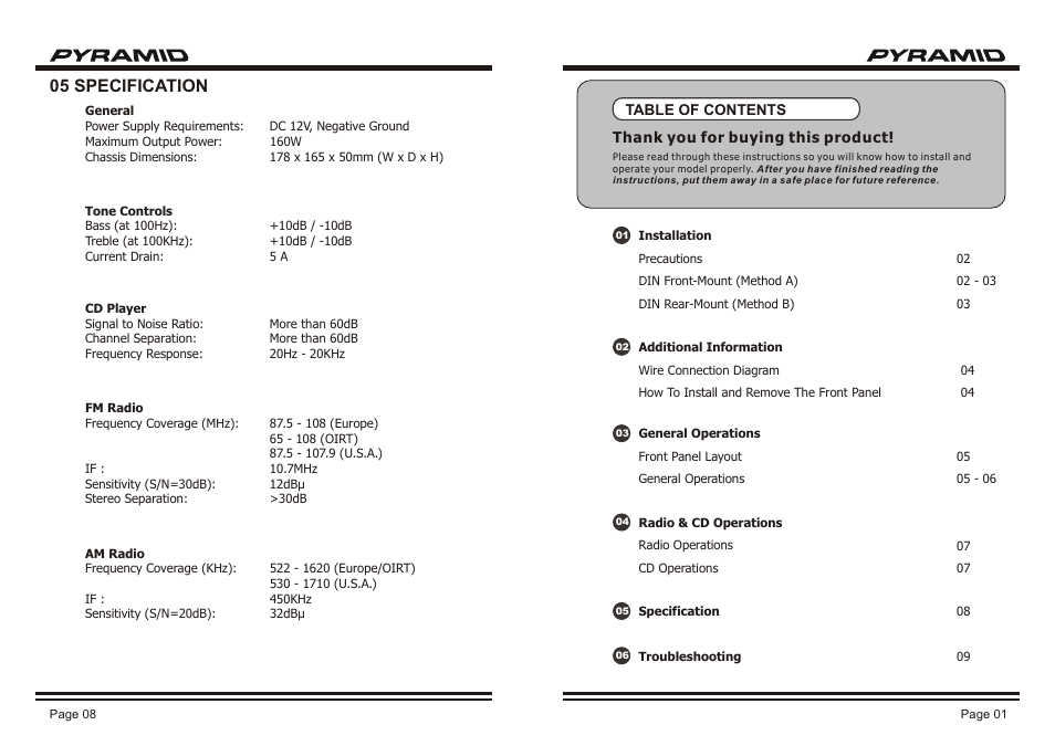 05 specification | Pyramid Car Audio CDR-38DX User Manual | Page 3 / 6