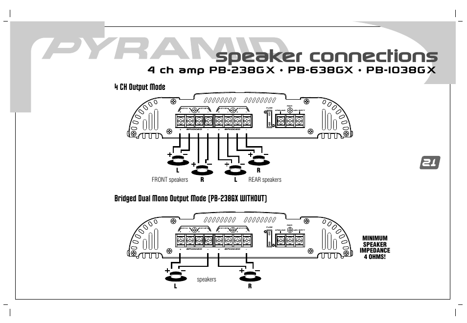 Speaker connections | Pyramid Car Audio PB-738GX User Manual | Page 23 / 28