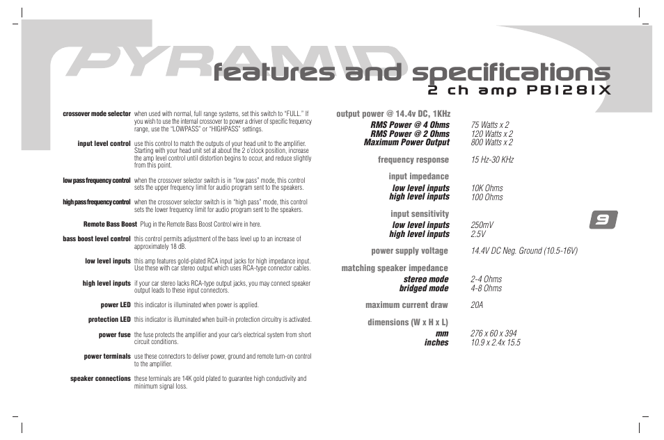 Features and specifications | Pyramid Car Audio PB781X User Manual | Page 10 / 28