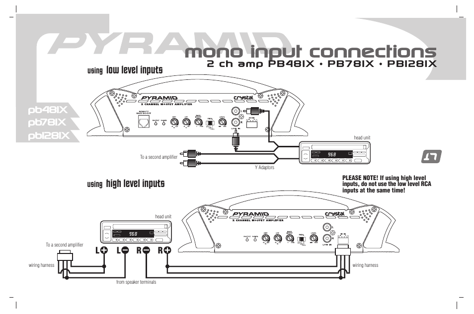 Mono input connections, Low level inputs, High level inputs | Pyramid Car Audio PB781X User Manual | Page 18 / 28
