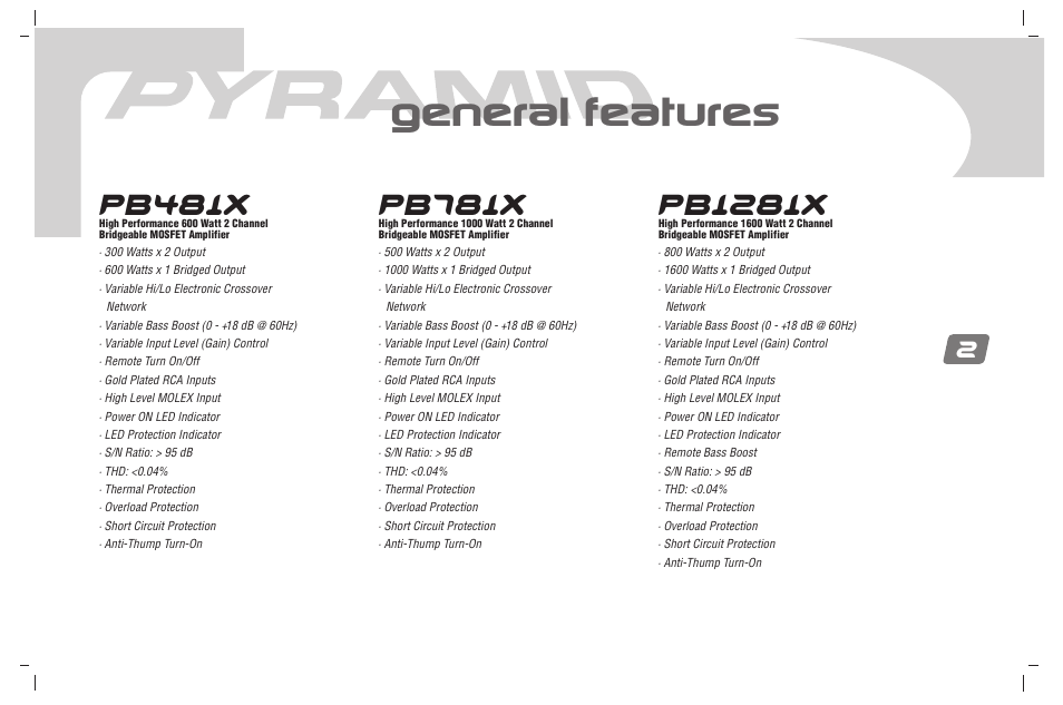 Pb481x, Pb781x, Pb1281x | General features | Pyramid Car Audio PB781X User Manual | Page 3 / 28