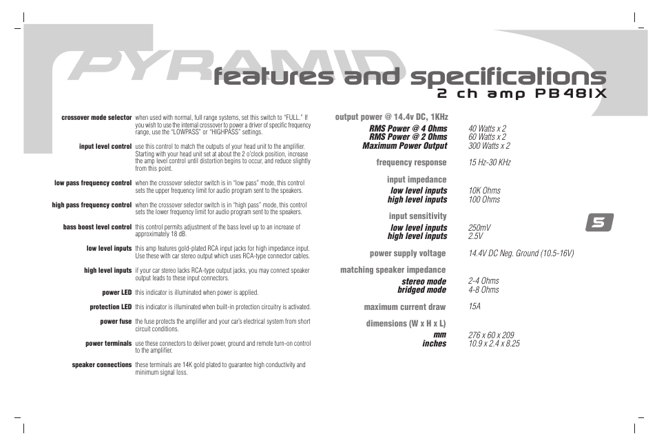 Features and specifications | Pyramid Car Audio PB781X User Manual | Page 6 / 28