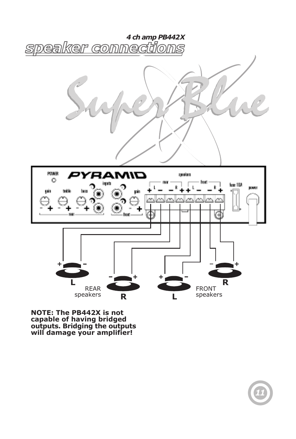 Speaker connections | Pyramid Car Audio PB440X User Manual | Page 13 / 16