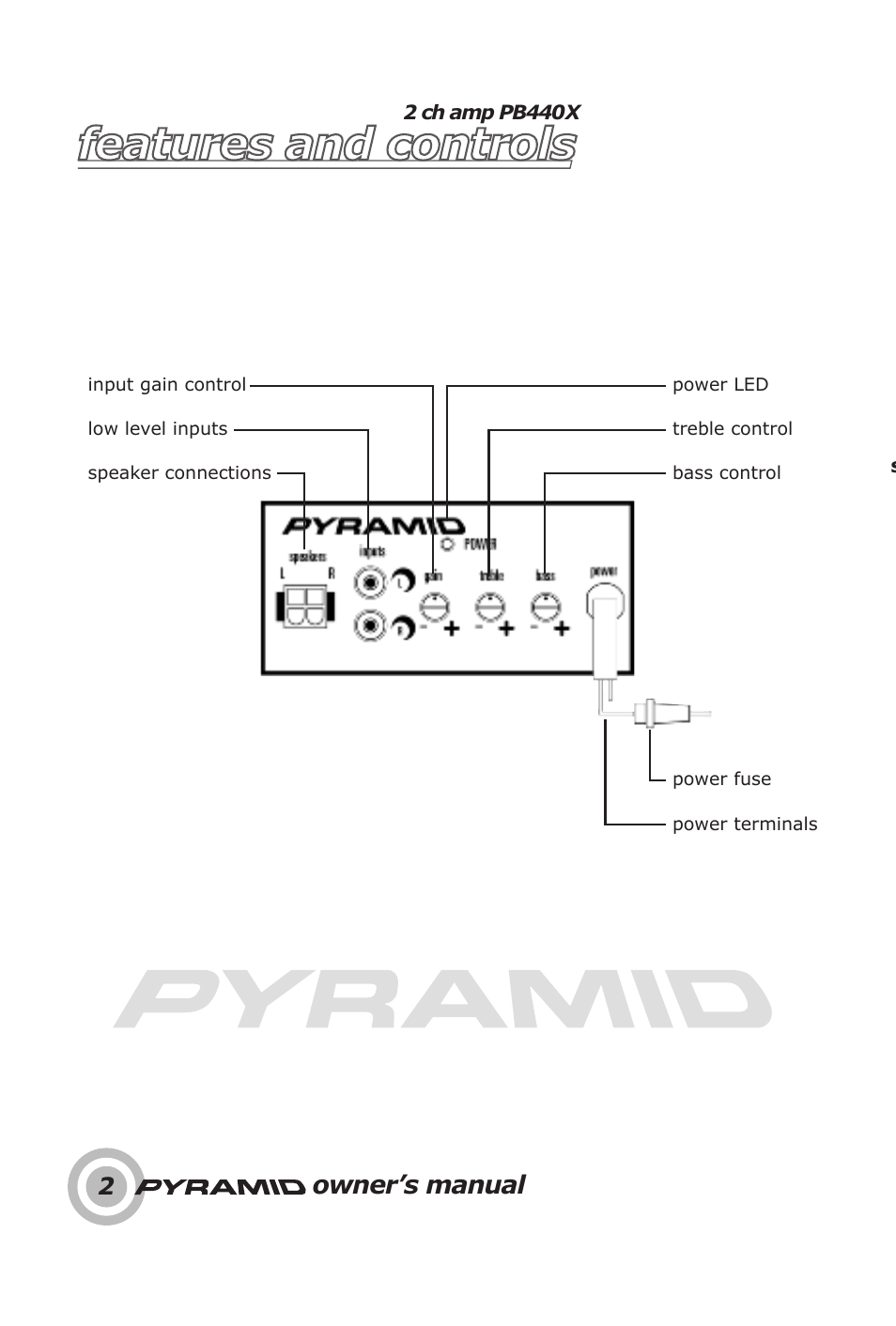 Features and controls, Owner’s manual | Pyramid Car Audio PB440X User Manual | Page 4 / 16