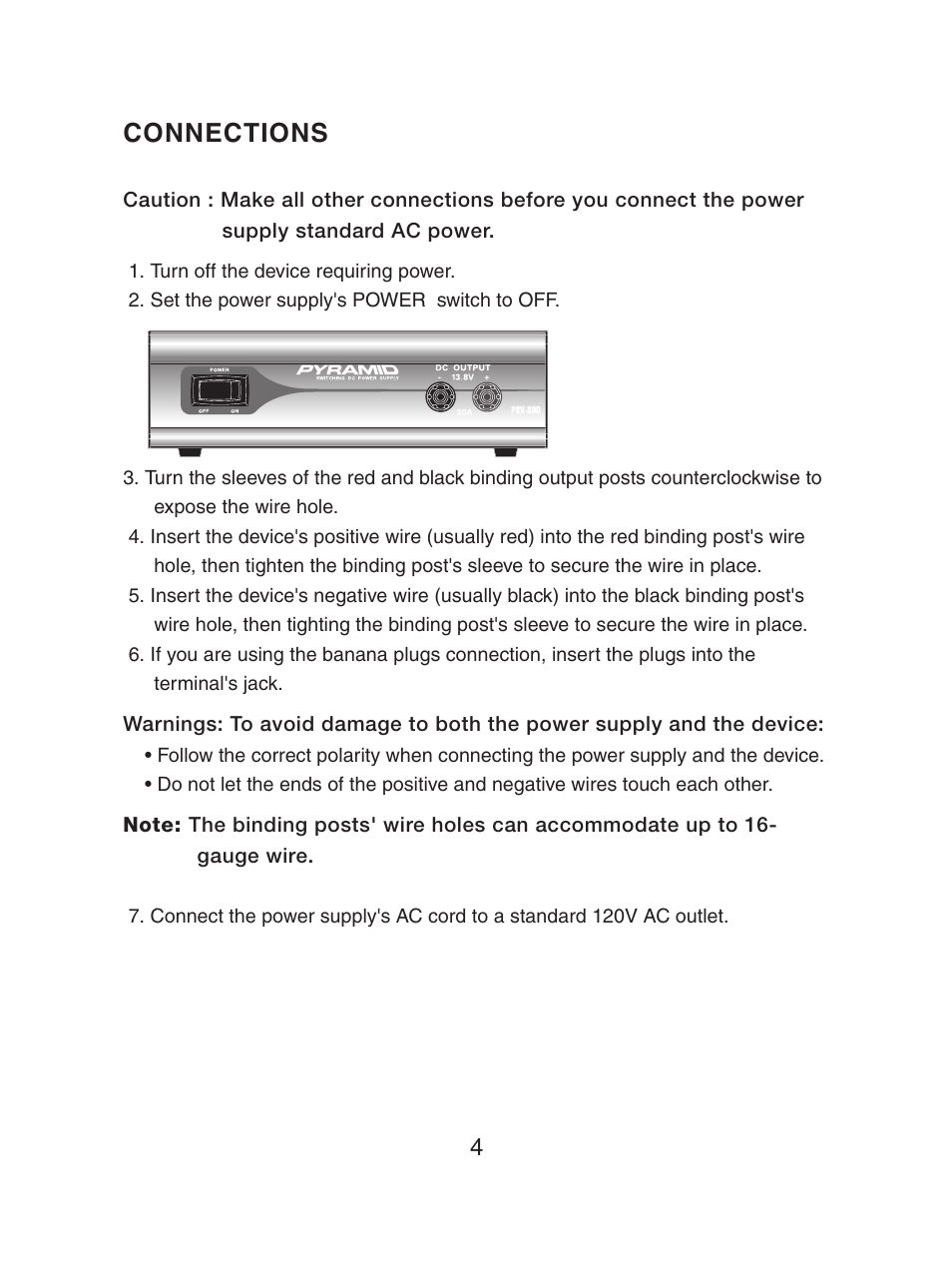 Connections | Pyramid Car Audio PSV-300 User Manual | Page 5 / 7