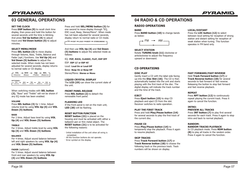 03 general operations 04 radio & cd operations | Pyramid Car Audio CDR-39M User Manual | Page 8 / 8