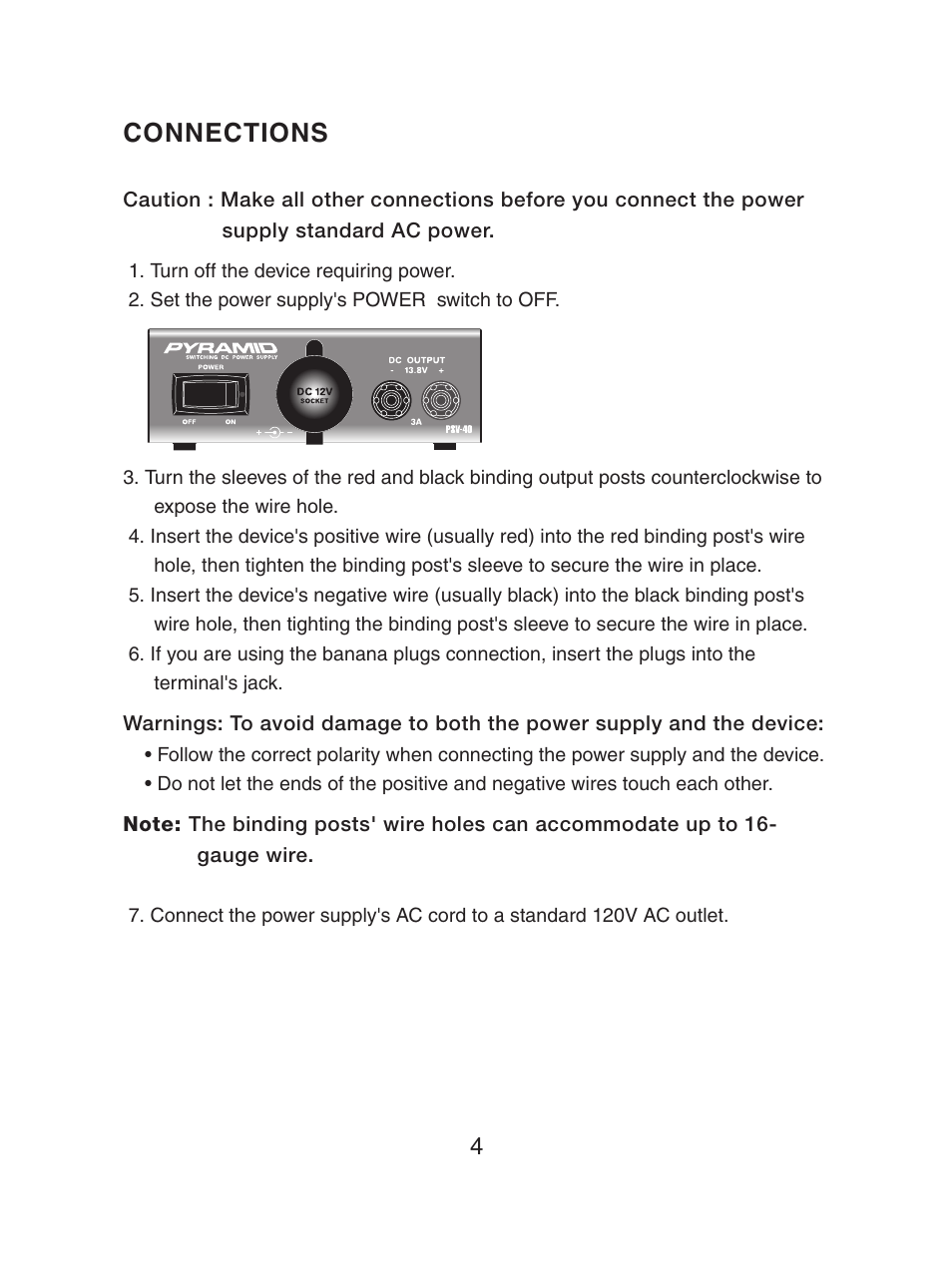 Connections | Pyramid Car Audio PSV-40 User Manual | Page 6 / 8