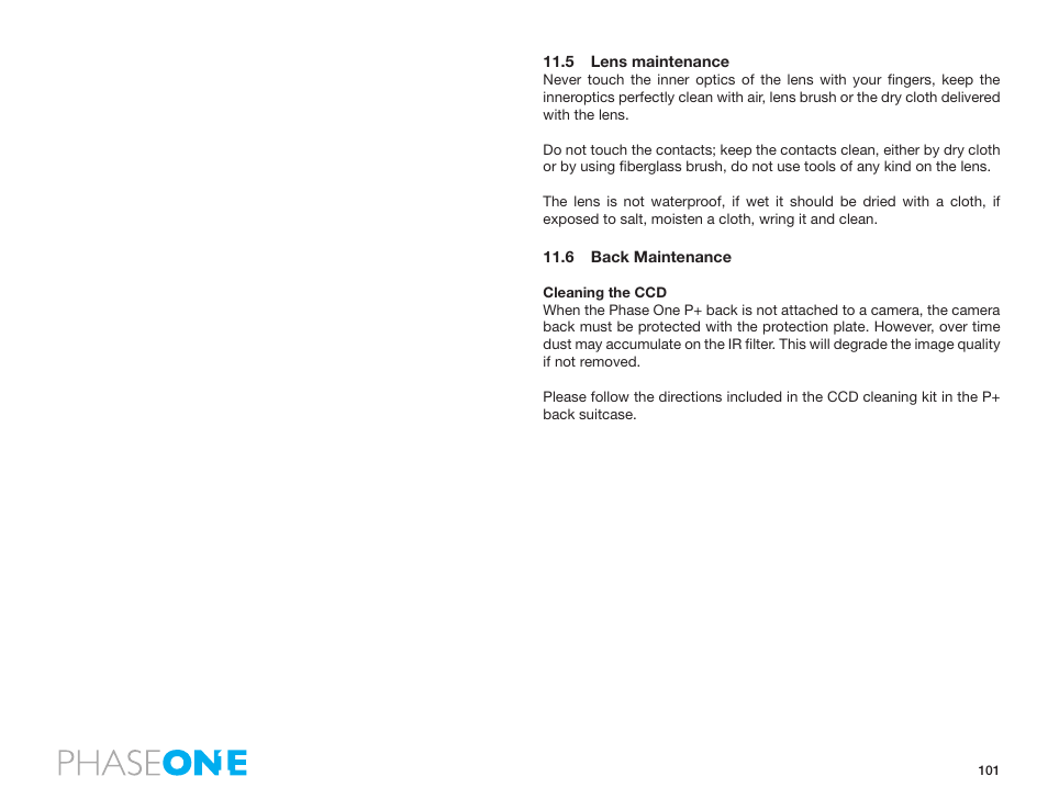 5 lens maintenance, 6 back maintenance | Phase One 645 AF User Manual | Page 101 / 106