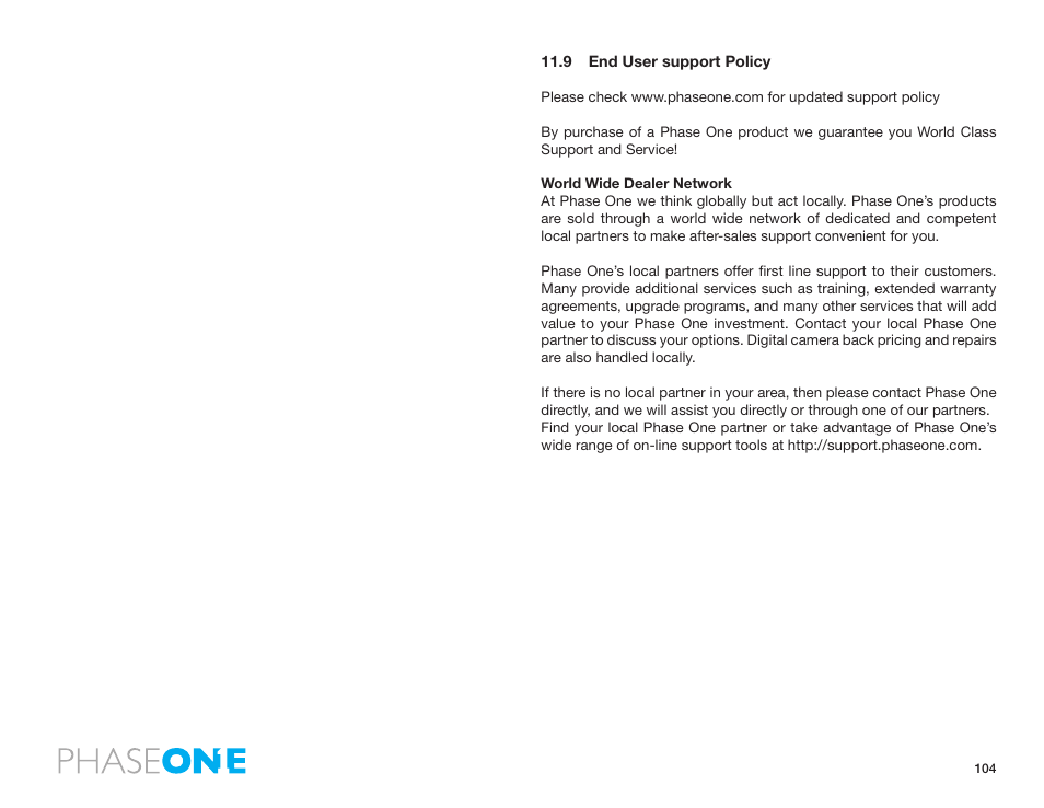 9 end user support policy | Phase One 645 AF User Manual | Page 104 / 106